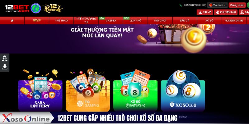 12BET cung cấp nhiều trò chơi xổ số đa dạng