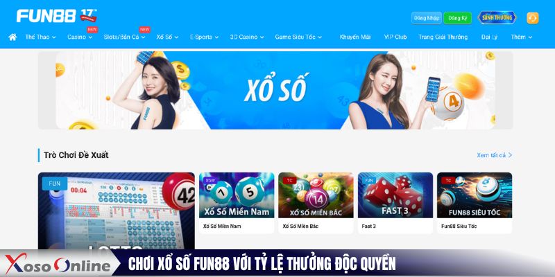 Chơi xổ số FUN88 với tỷ lệ thưởng độc quyền